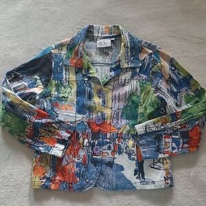 Michael Leu Art Shirt Women S Paris Street Print Button Up Boho Top Travel City
